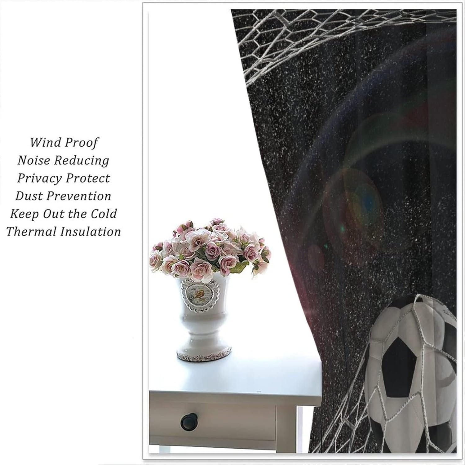 Sports Soccer Blackout Window Curtains, Soccer Balls Goal Match Success Concept in The Outer Space Winner Glory Theme, for Kids Boys Girls Teens Bedroom Living Room 21(W)*54(L) 2 Panels