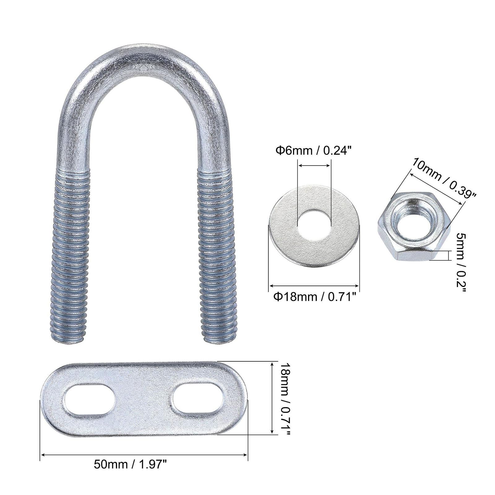 TOP-VIGOR 4 sets M6 Round U-Bolts, 16mm Inner Width 46mm Length Steel U-Bolts with Nut, Plate - Image 3