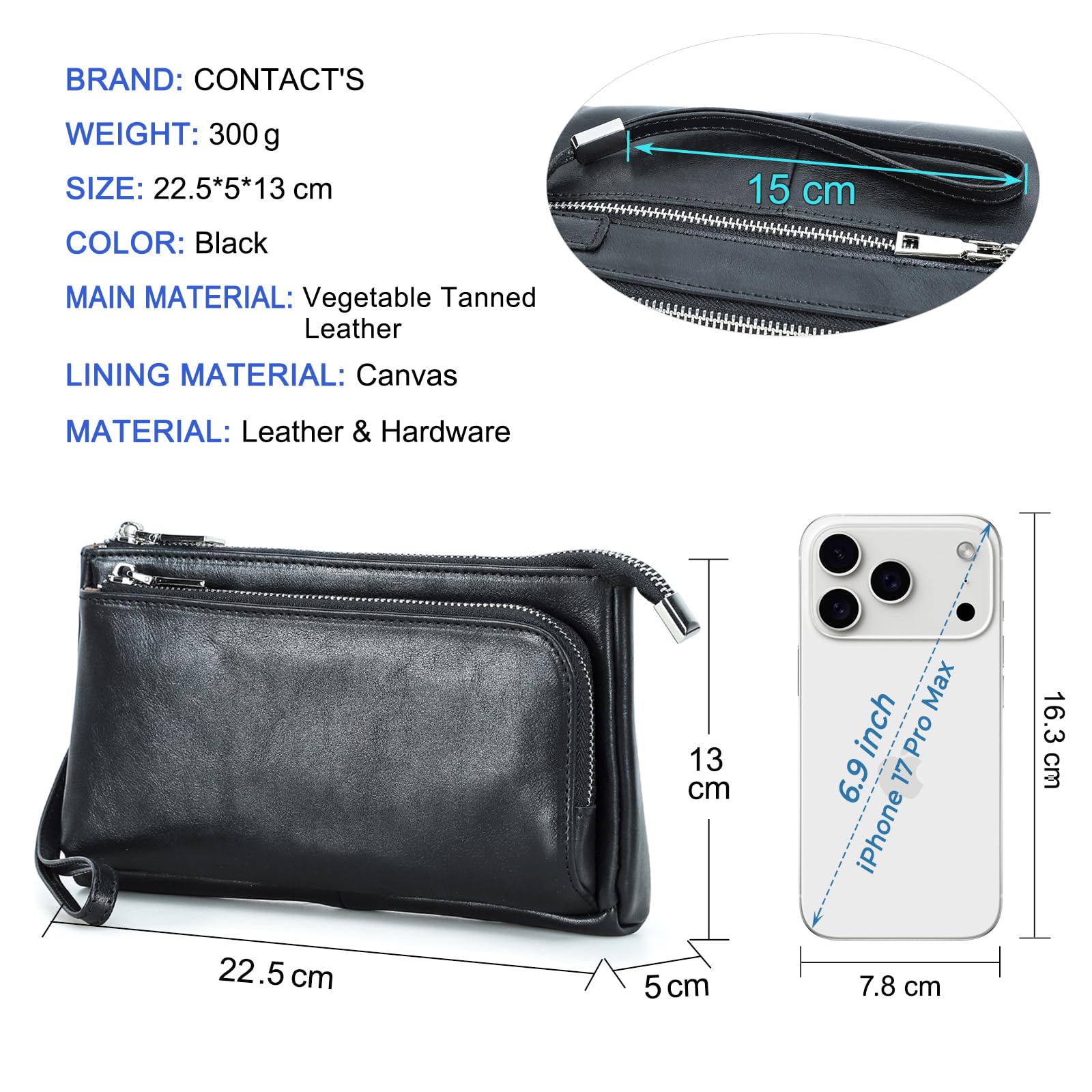 CONTACT'S FAMILY Leder-Kabel-Organizer, Tech-Organizer-Tasche, Elektronik-Zubehör, Reisetasche, Schwarz , Taschen-Organizer