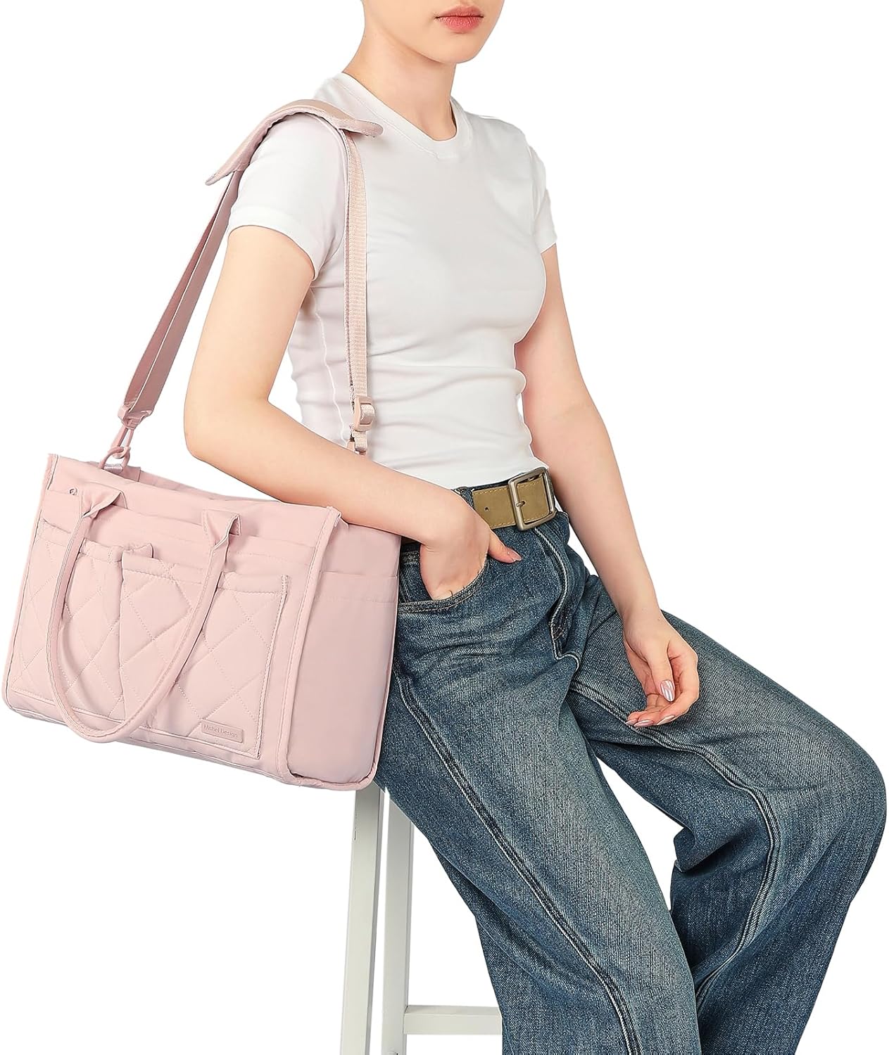 NISHEL Tote Bag for Women, Ultralight Bag with Zipper Closure & Laptop Compartment, Standable Bookbag with Multiple Pockets for College, Work - Image 2