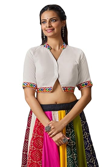 White Cotton Garba Boho Design Readymade Blouse-NCBL0023