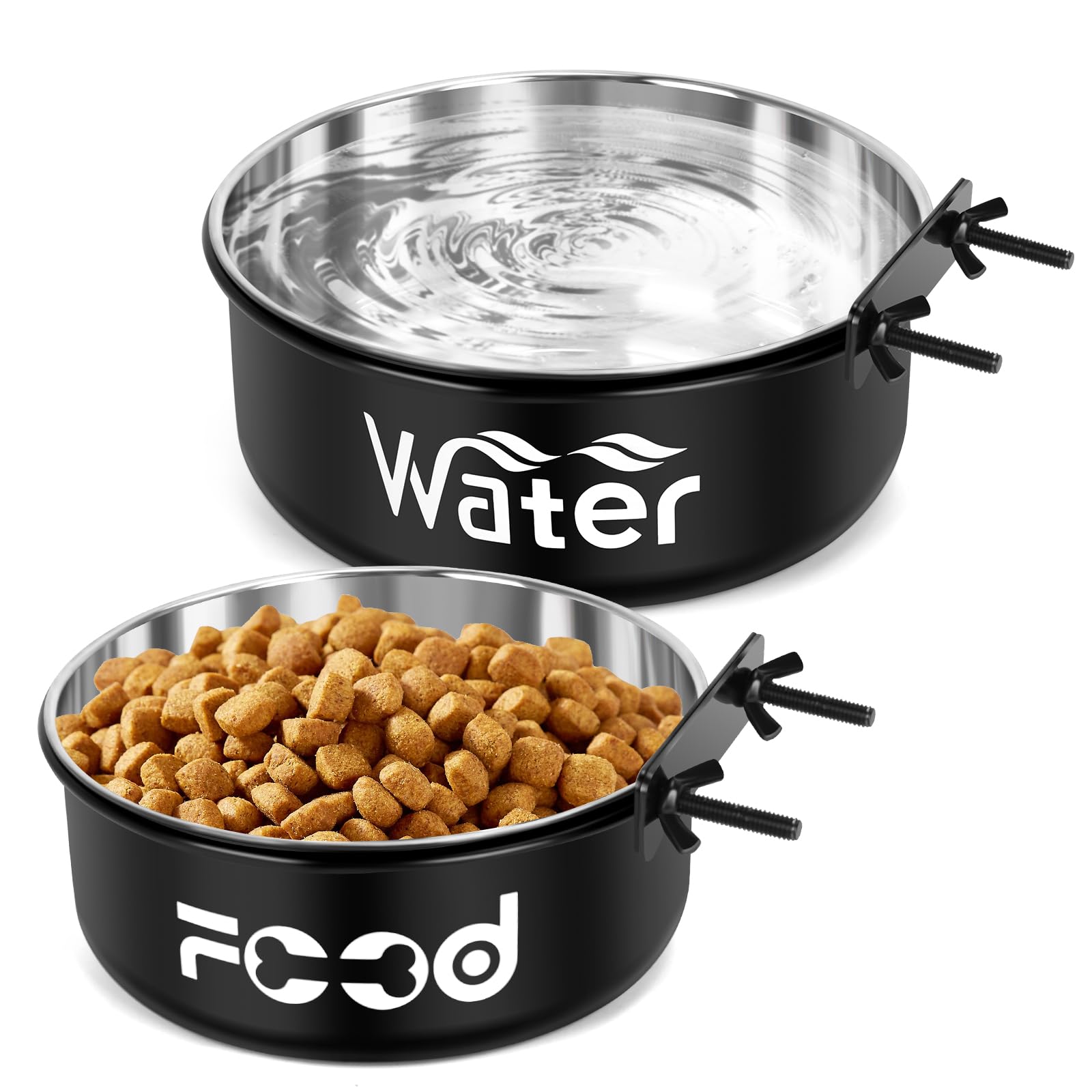 Photo 1 of Crate Dog Bowls, Removable Stainless Steel Dog Bowl for Food and Water, Pet Kennel Hanging Food Water Feeder Bowls for Small/Medium/Large Dogs and Cats (7.1"x3.7" & 6.3"*2.6", Bright Black)