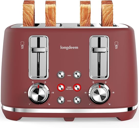 Amazon.com: 4 Slice Toaster, Extra Wide Slots, Longdeem Retro Stainless ...