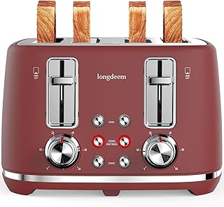 4 Slice Toaster, Extra Wide Slots, Longdeem Retro Stainless Steel Toasters, 6 Browning Options, High Lift, Auto Shut Off &...