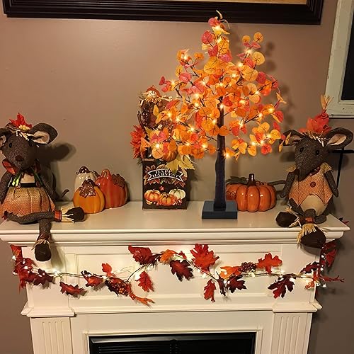 Miniatura 5 de Agusbagli Árbol de eucalipto artificial de 24 pulgadas, 55 luces LED, funciona con pilas, árbol de mesa con temporizador para interiores, hogar,