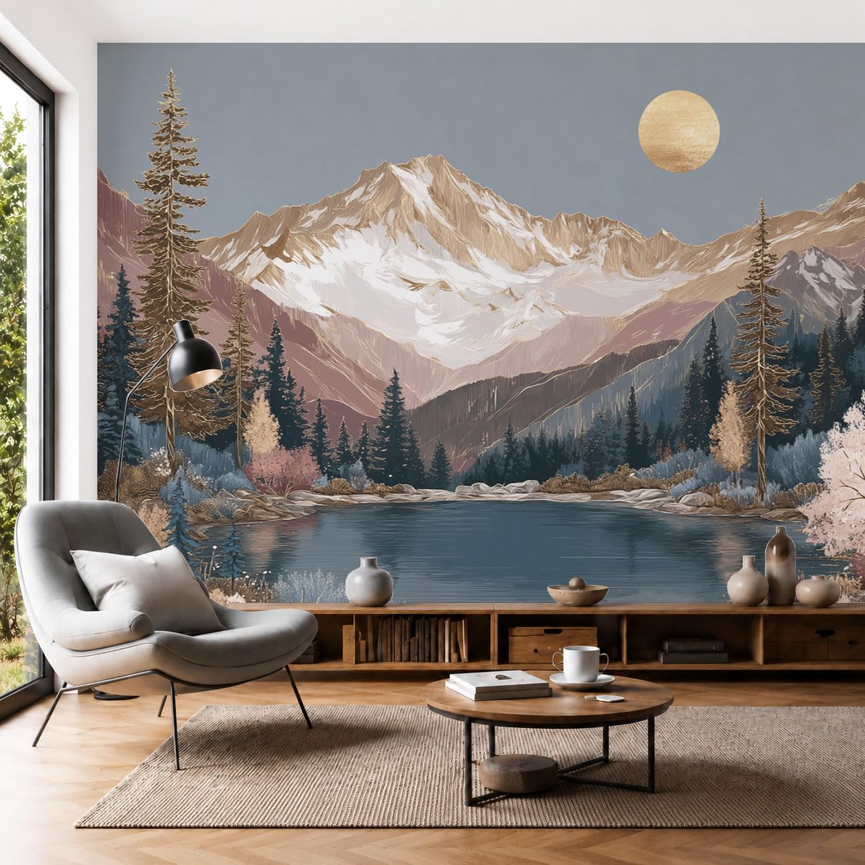 Poster géant mural montagnes abstraites 3D papier peint salon contemporain