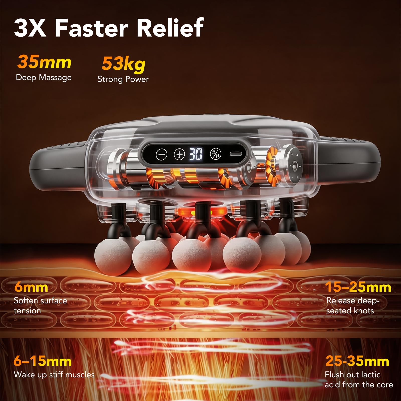 Pistolet de Massage Portable 16 Têtes, Relaxation 3X Massage Gun, Masseur Musculaire Silencieux, 3 Modes 30 Intensités, Cou Dos Jambes Pieds, Format Smartphone, Cadeau Fête des Pères