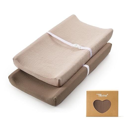 Miniatura 14 de TILLYOU Funda de muselina para cambiador de pañales para bebés, niñas y niños, de algodón suave y transpirable, 2 unidades (flor amarilla) Flor