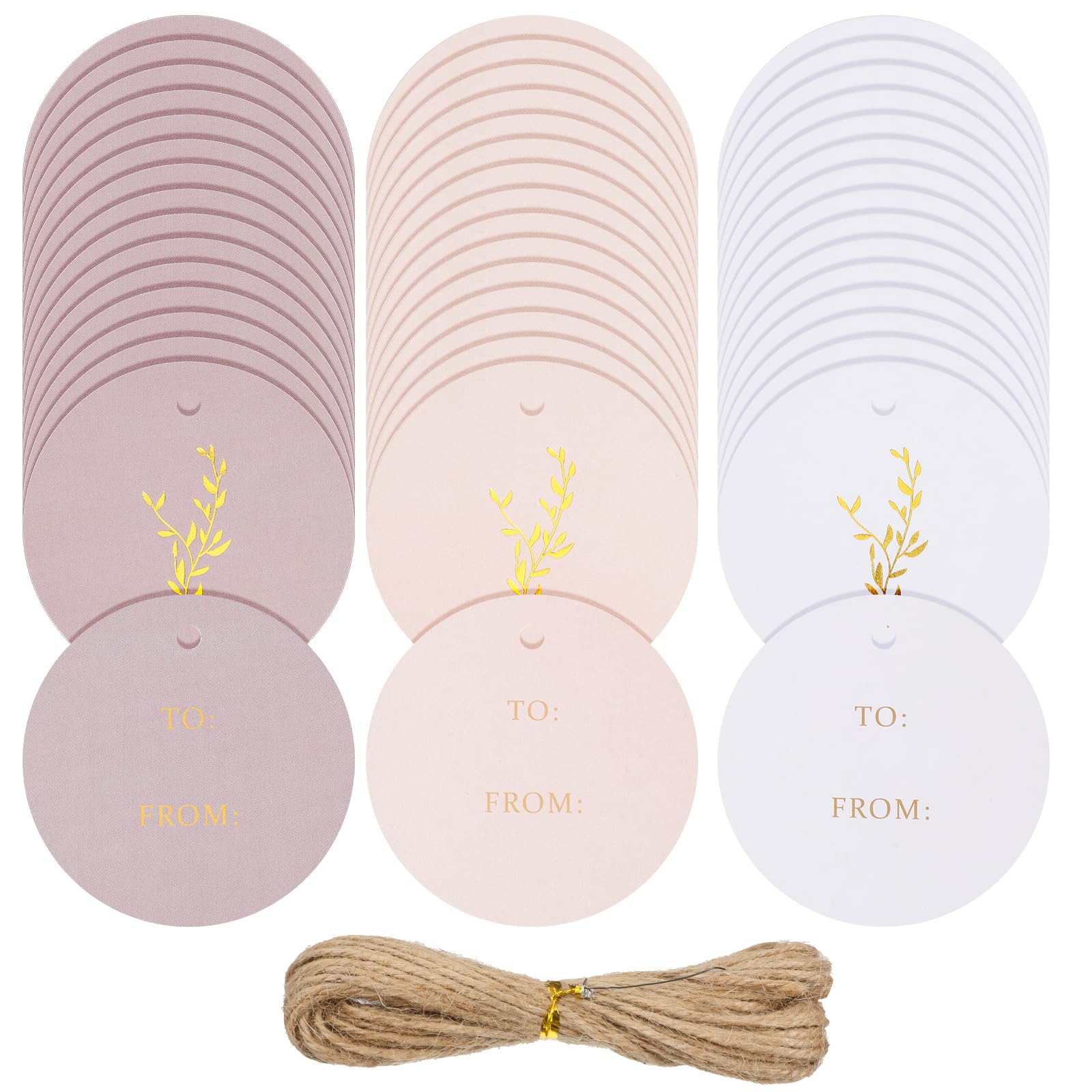 48Pcs Floral Gift Tags with String Attached 2.2in Handmade Tags Round Gift Bag Tags for Gift Wrapping Wedding Parties Baby Shower Birthday Presents Favor (3 Colors)