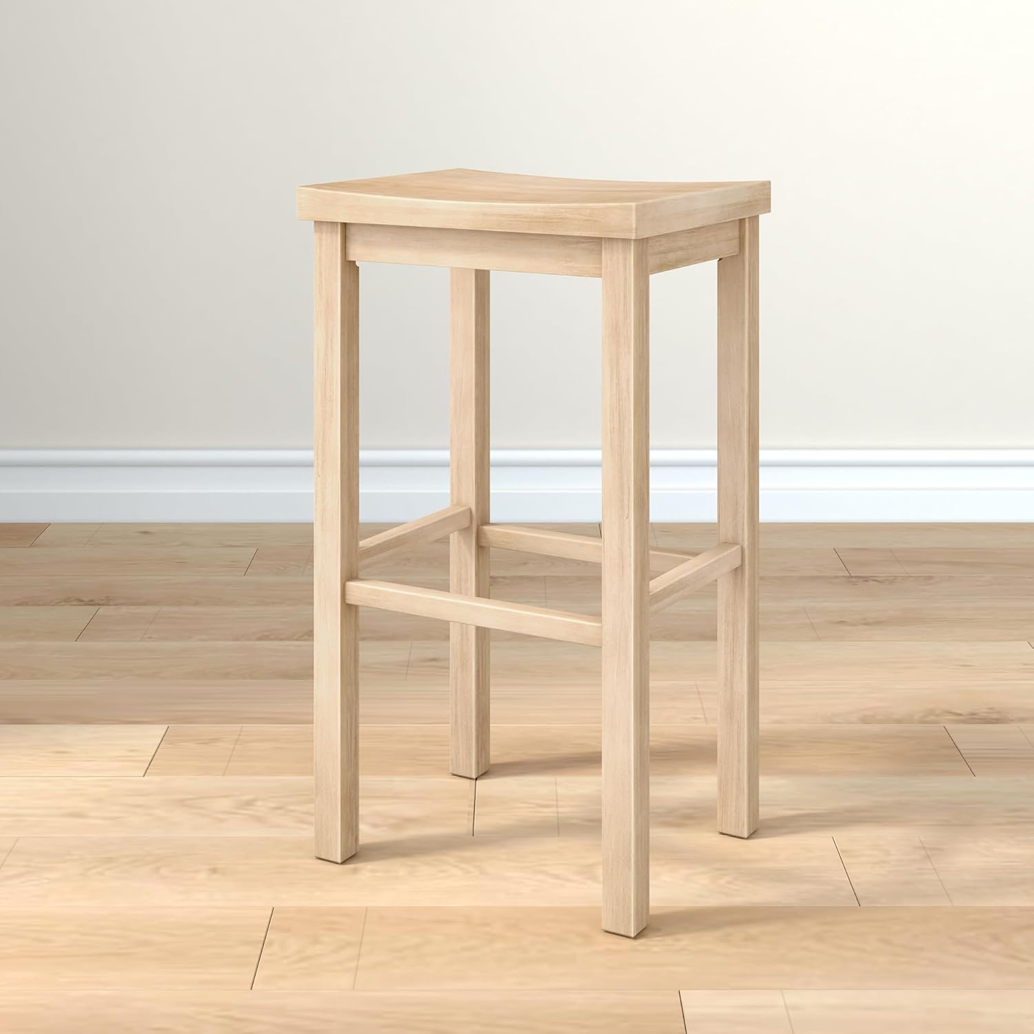 Grain & Grove Smith Collection Solid Wood Bar Stool, 30 inch Saddle-Seat Bar Chair, Backless, Heavy-Duty Construction, Footrest Support, Ideal for Kitchen Islands, Home Bars, and Counters, Blonde Blonde 1-Pack Bar Height Stool 2  pieces