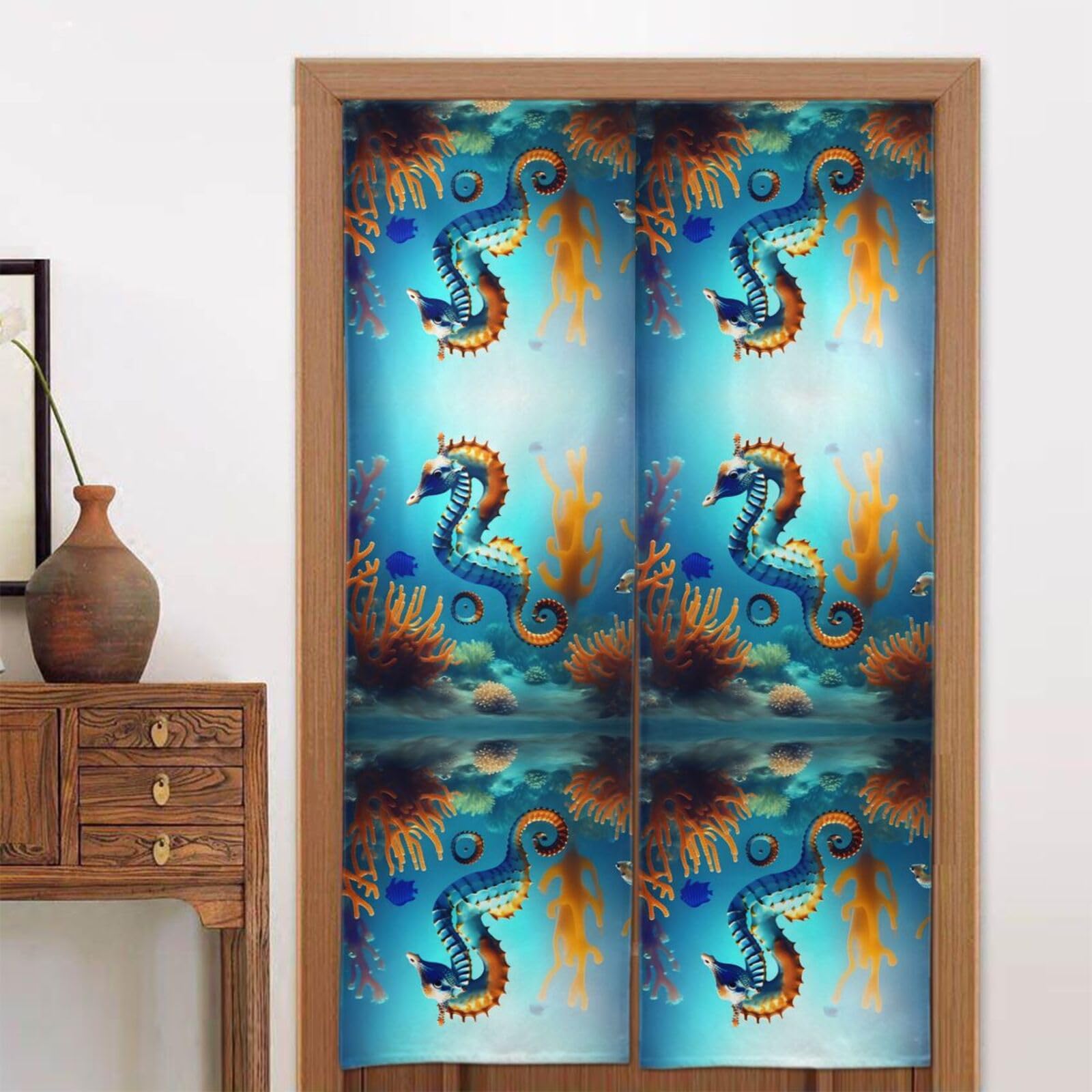 CNTDBU Seabed coral seahorse Door Curtain 34x56 Inch-Room Divider Panel for Privacy, Entryway Screen for Kitchen Bedroom