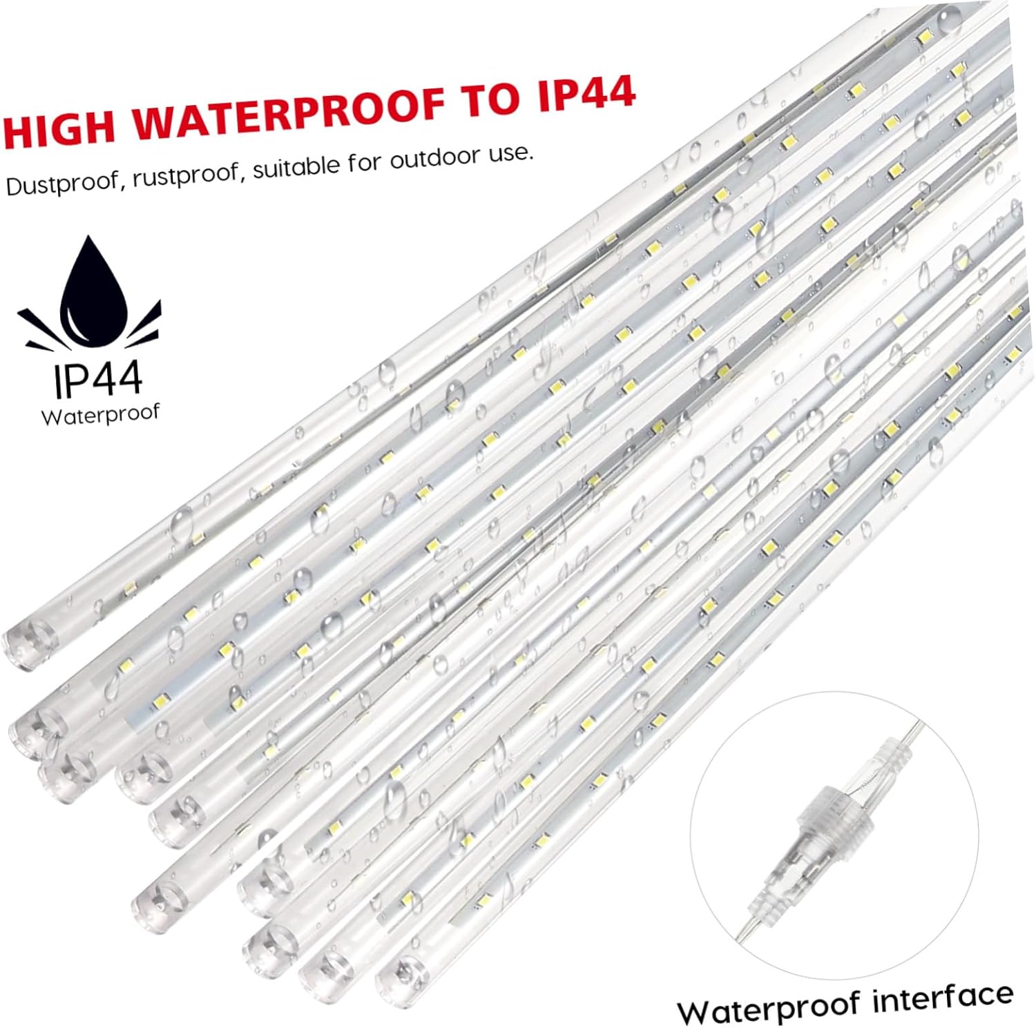 Gatuida 1Set LED Meteor Shower Lights Tube Solar Operated Outdoor String Lights with Remote Control Lighting Modes for Wedding Christmas Party Garden Decoration