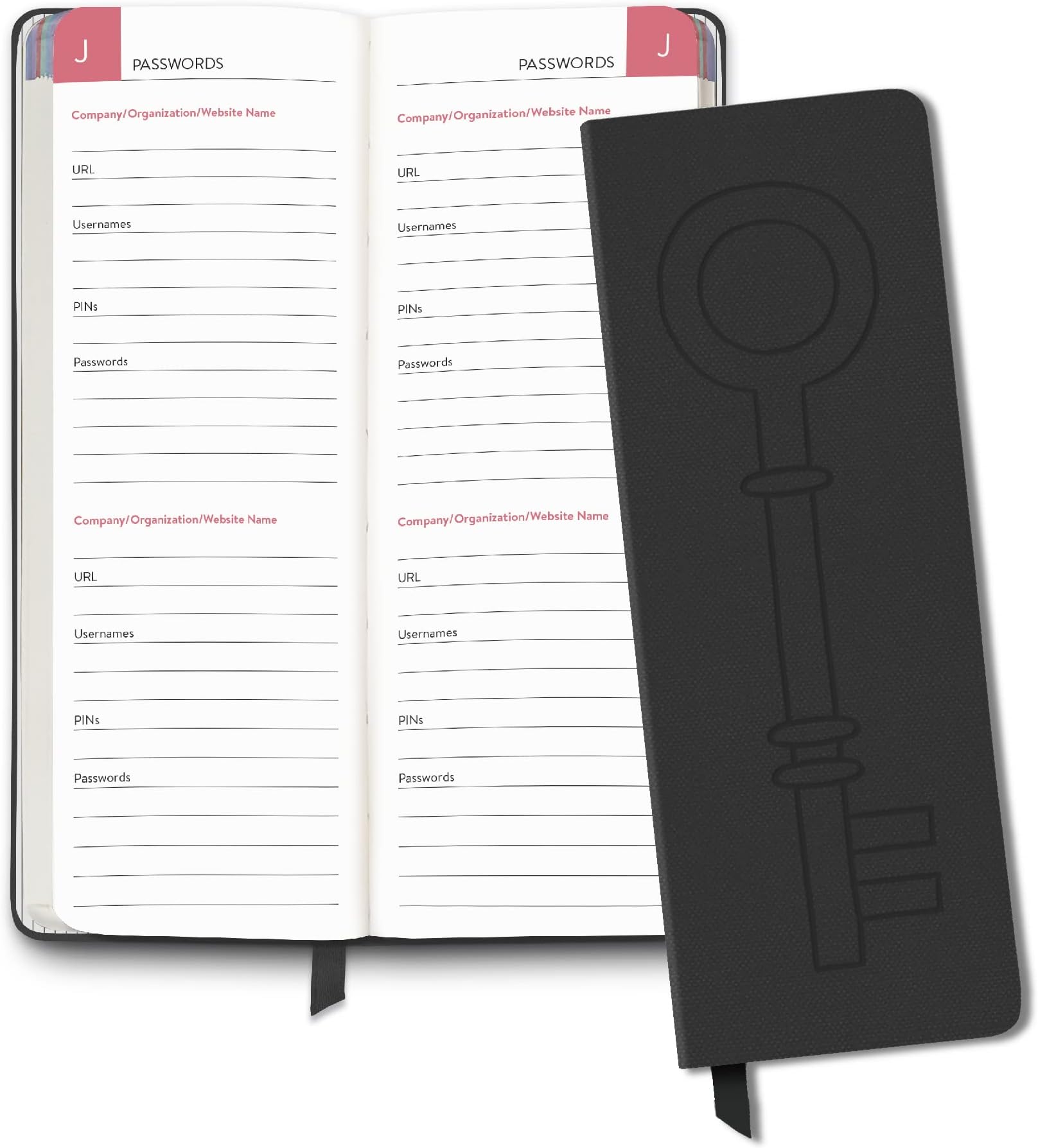 Internet Password Leatheresque Jotter Journal by Studio Oh! in Black - 2.63" x 7.25" Portable Journal Book with Soft Leather-Like Cover and 160 Pages for Recording of Usernames, PINs & Passwords