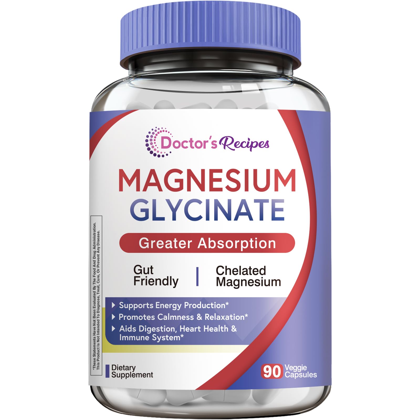 Magnesium Glycinate Supplement, Amino Acid Chelated, Non Buffered, High Absorption, Easy on Stomach, Support Calm, Bone, Heart, Energy, Nerve, 90 Vegan Capsules