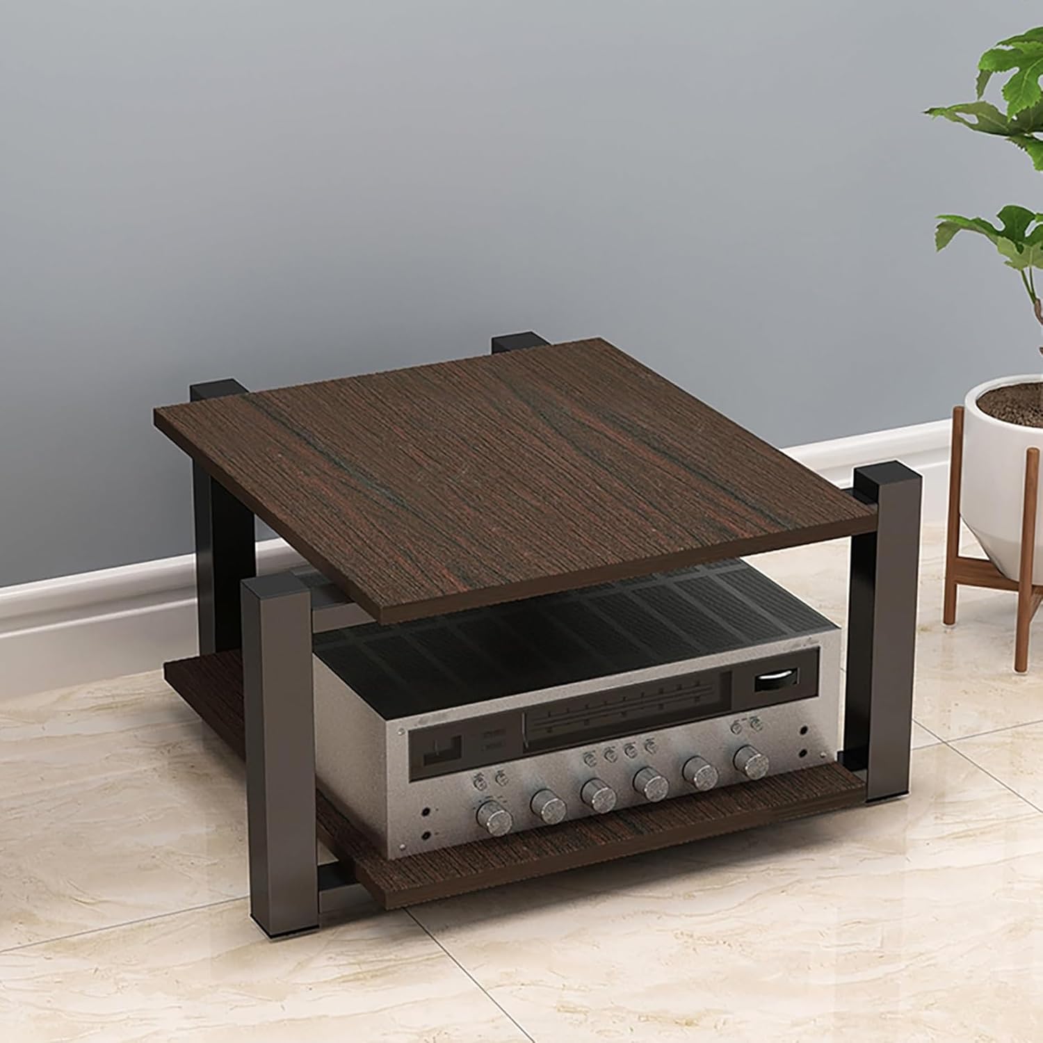 2/3/4-Tier AV Media Stand,Stereo Stand,Audio-Video Shelving,Wooden Corner TV Stand Shelf,Game Console Shelf,Audio Rack Stand Tower,for Players,Boxes,Router(Brown,2 Tier)