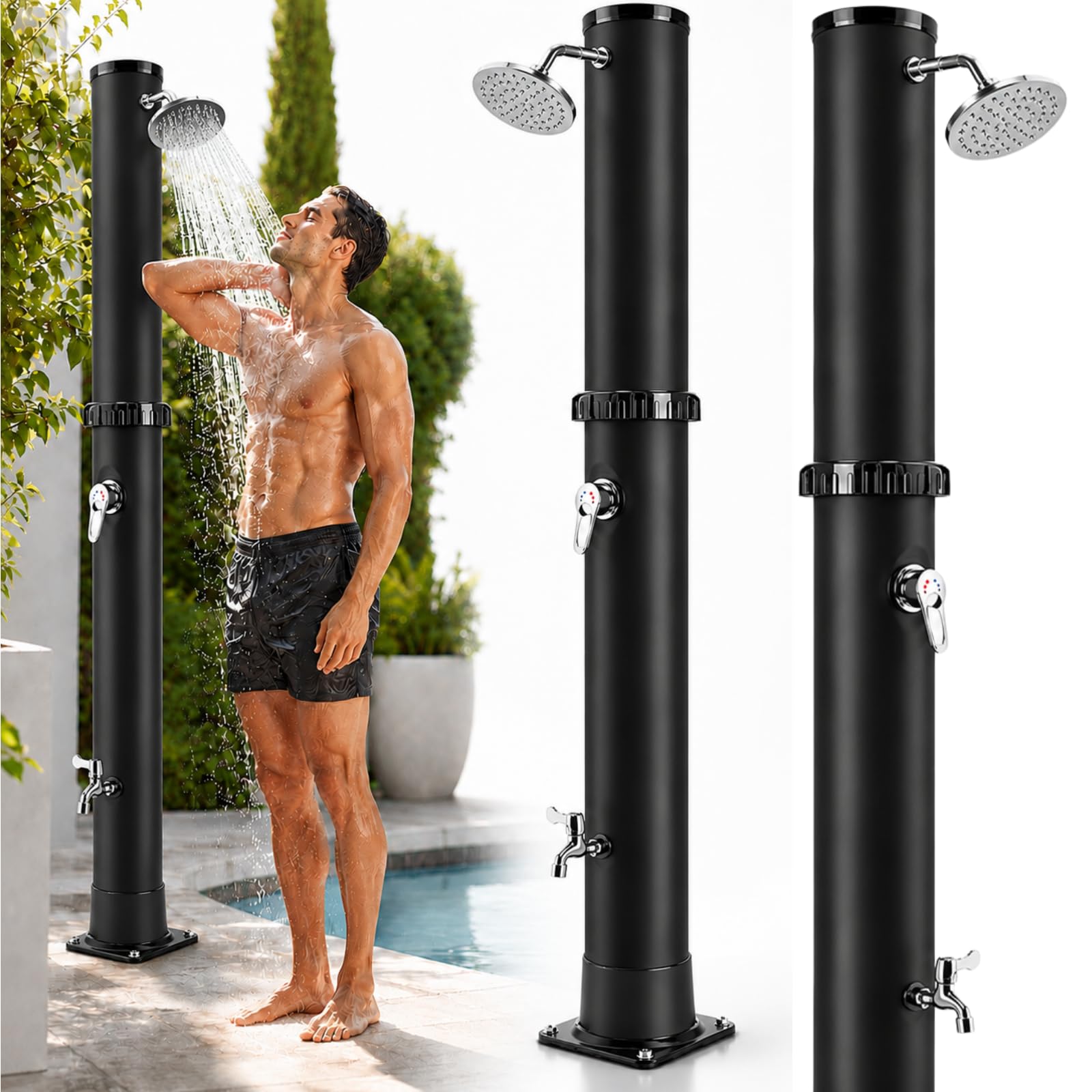 Douche Solaire 40 litres, Douches de Jardin avec Douche Réglable et Robinet, Solaire pour Piscine Douche, Température Maximale de 60°C - Idéal pour Camping, Jardin et Piscine Exterieure