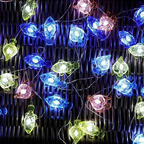 Miniatura 6 de Peces Tropicales Luces Decorativas de Cadena, 18.7 Pies 40 LED USB Plug-in Cable de Cobre Plateado Tema de Playa Luces de Hadas para Proyectos de