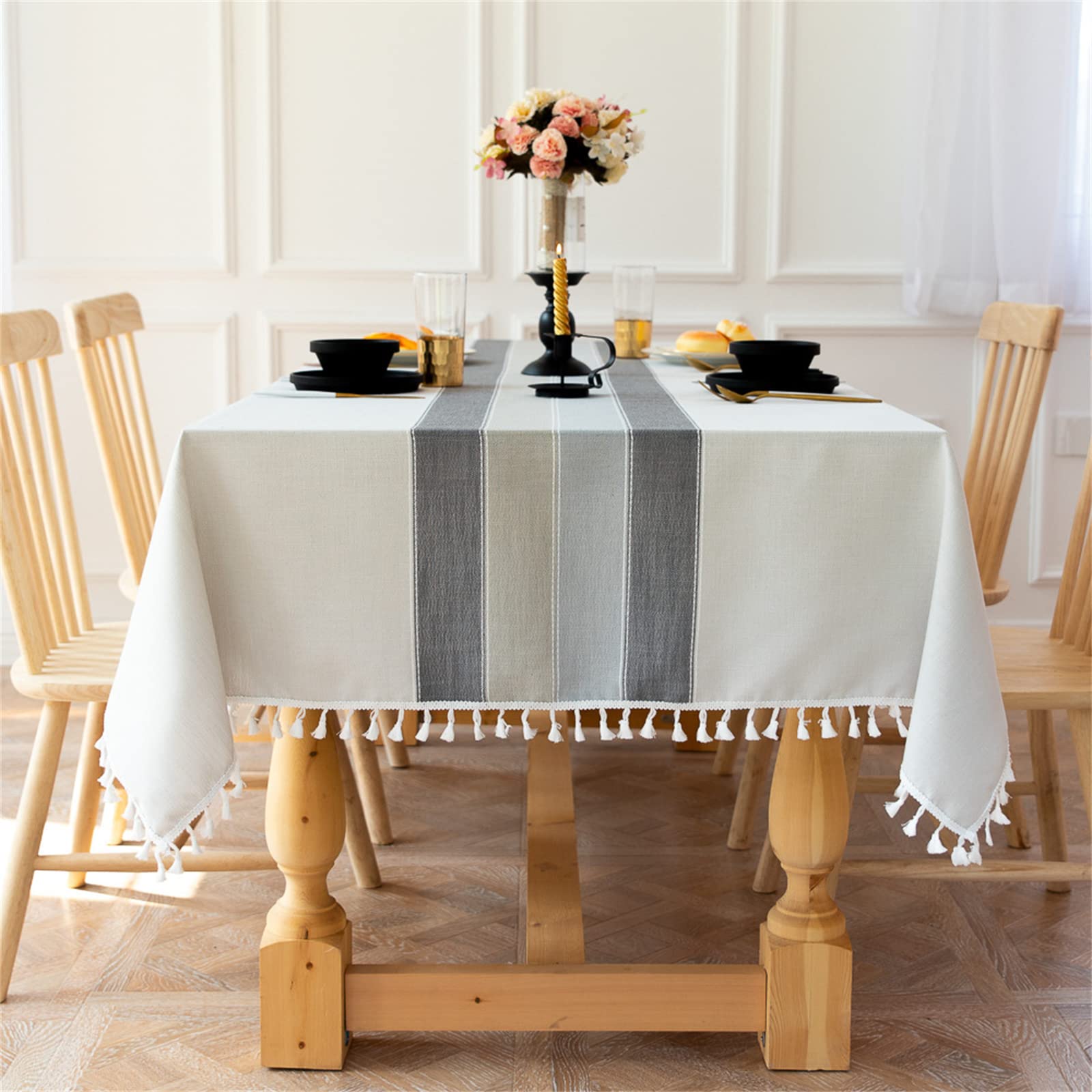 keepmore Tovaglia Rettangolare Tovaglia In Cotone E Lino Senza Rughe, Tovaglie Con Nappe Tovaglia Lavabile Per La Festa Da Pranzo In Cucina (Corrispondenza Dei Colori, 140x180cm(55x70.8inch