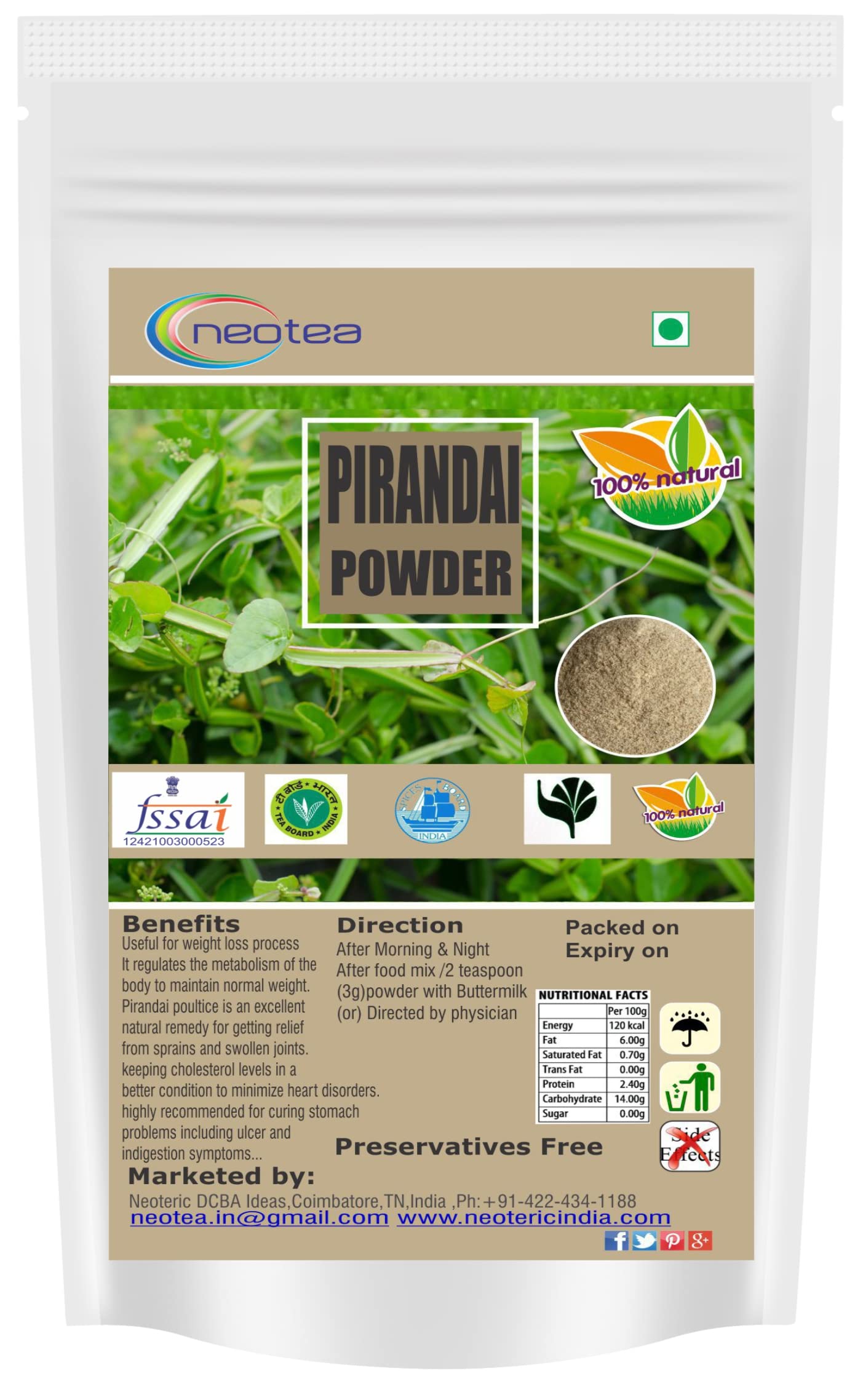 Neotea Pirandai Powder | Nalleru | Cissus Quadrangularis | Hadjod | Veldt Grape | Vajravalli | Supports Bone, Joint & Cartilage Health | Asthisamharaka Churna | Pure Herbal Wellness Supplement | Natural Dietary Aid | 300 GM (B09J28V7ZX) Amazon Price History, Amazon Price Tracker