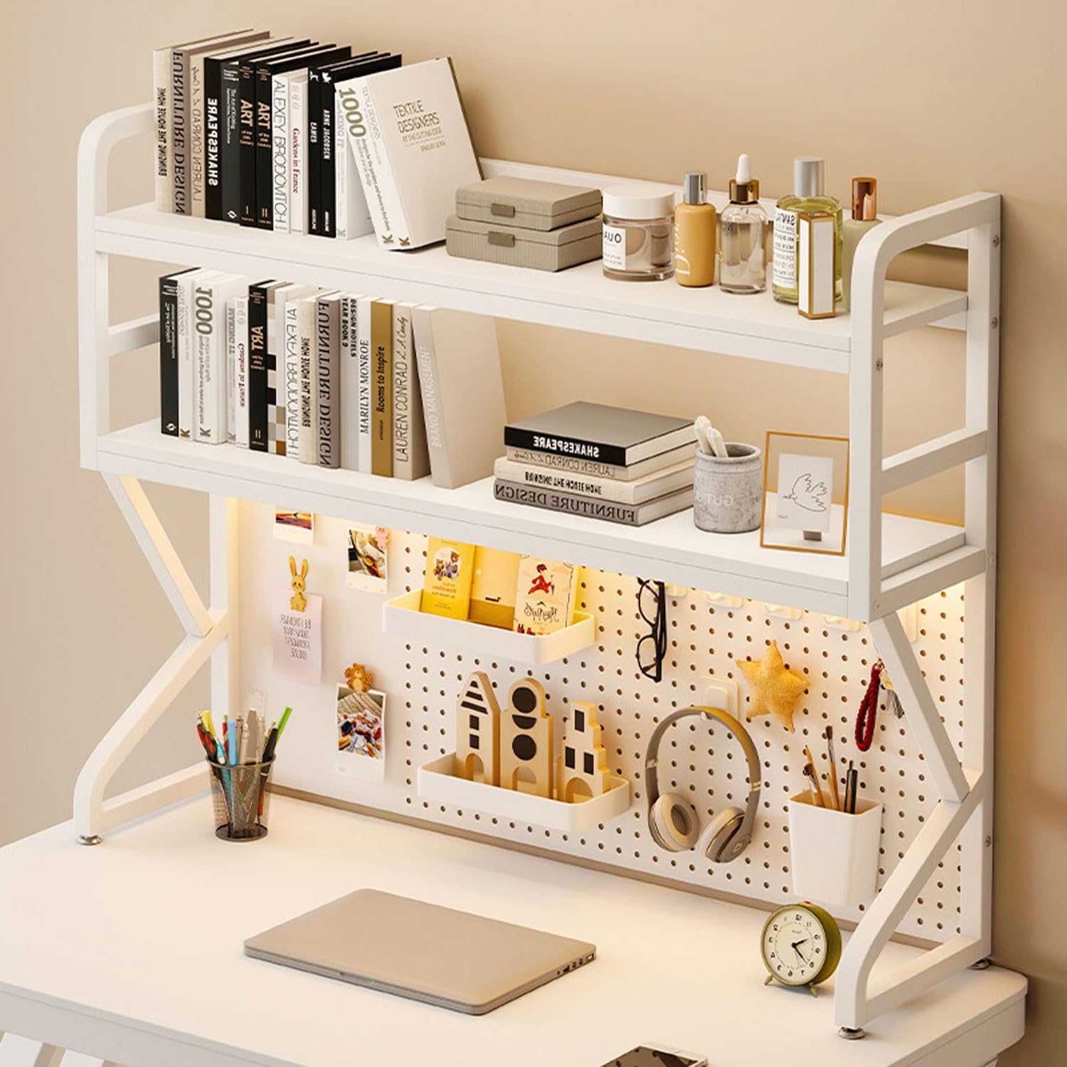 Étagère de rangement de bureau à 2 niveaux en métal robuste avec panneau modulable