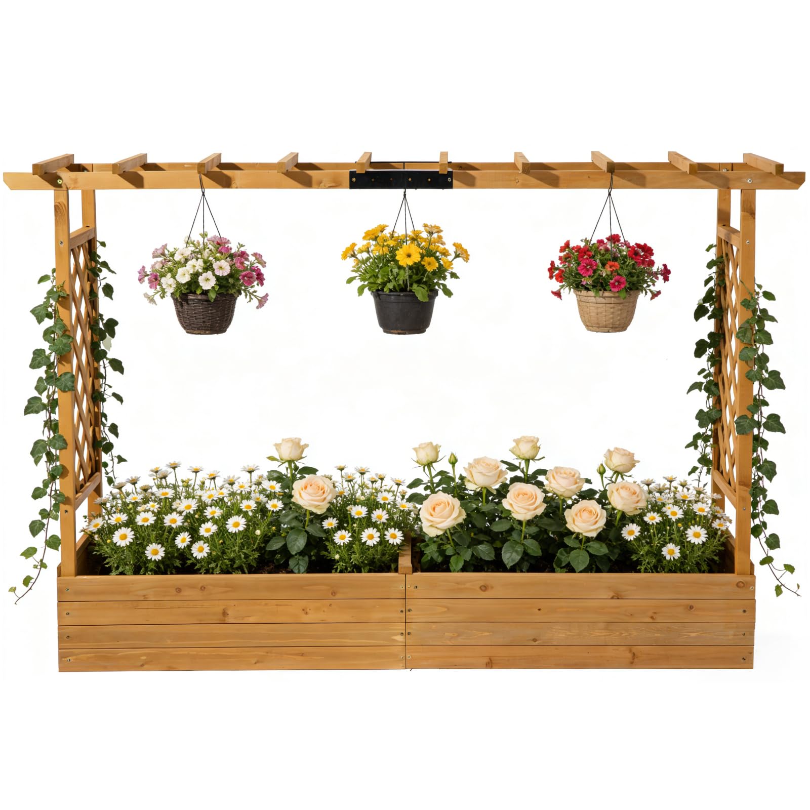 LEADZM Jardinières surélevées pour balcons, jardinière avec Treillis pour Jardins - pour Plantes grimpantes, légumes, Fleurs, extérieur (Version étendue(200 x 45 x 113 cm))