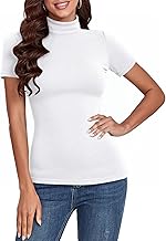 Totatuit Women's Turtleneck Turtleneck Short Sleeve Elegant Ribbed T-Shirt Basic Top Turtleneck Casual Slim Fit Pullover S-XXL