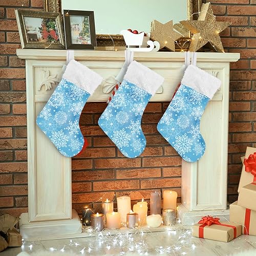 Miniatura 6 de ALAZA Calcetines de Navidad varios copos de nieve azules y blancos, decoraciones clásicas personalizadas de calcetines grandes para la temporada de