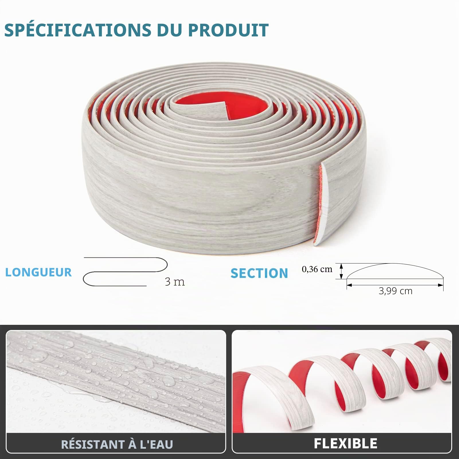 Art3d Bande de Transition Auto-adhésive en Vinyl | pour Sol, Séparation,Seuil de Moquette,Carreaux,304x4cm,Blanc Délavé