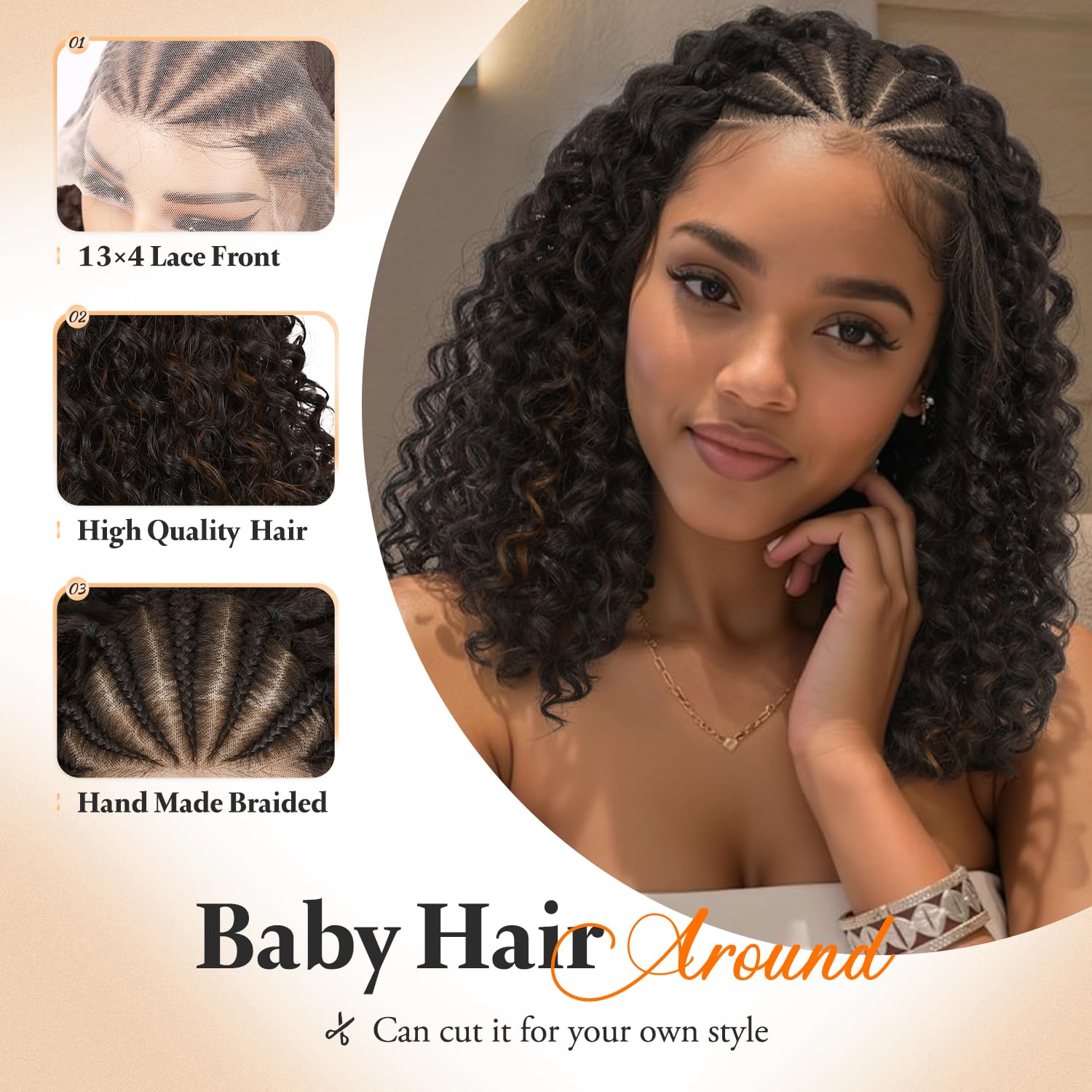 WIGNEE 13x4 Peluca Bob Rizada Trenzada Frente Encaje para Mujeres Negras