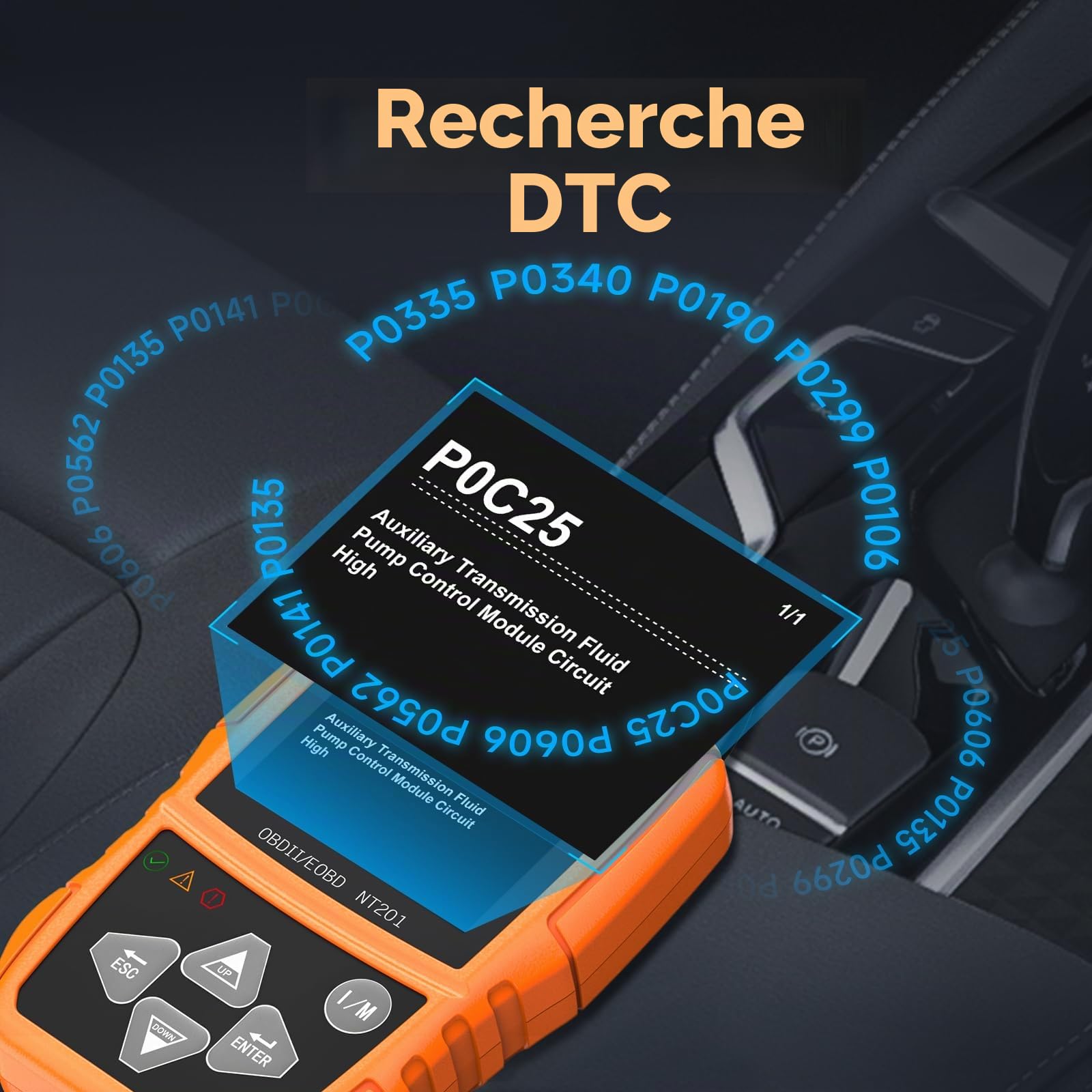 OBD2 Auto Diagnostic Scanner OBD II FOXWELL Voiture Outil de Diagnosti Multimarque en Francais OBD2 Lecteur de Code Automatique Outil de Testeur Moteur Code Reader pour OBD 2 Véhicules(NT201)