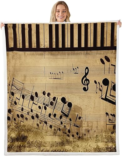 Manta de forro polar con teclas de piano, notas musicales, manta de felpa para niños, niñas, adolescentes, con patrón musical, manta Sherpa de papel