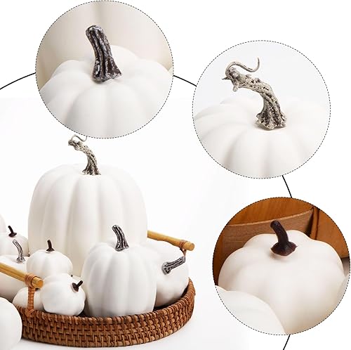 Miniatura 7 de DomeStar Decoración de calabazas artificiales, 6 calabazas falsas en blanco y negro, 2 tamaños, calabazas de otoño, centros de mesa para Halloween,