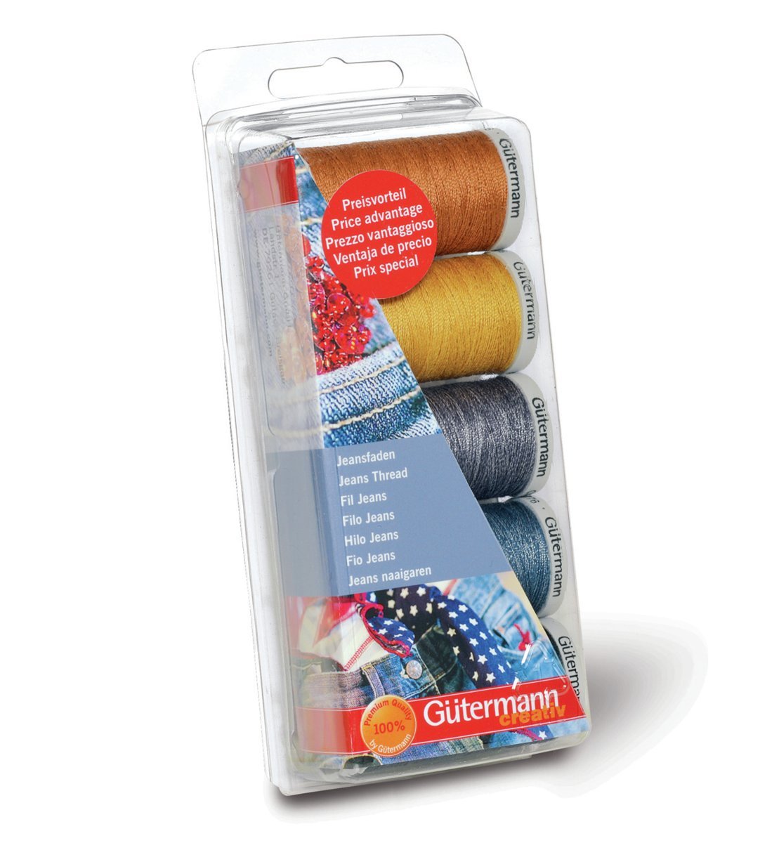 Gutermann Jeans - Juego de hilos de costura, 5 bobinas, tonos vaqueros