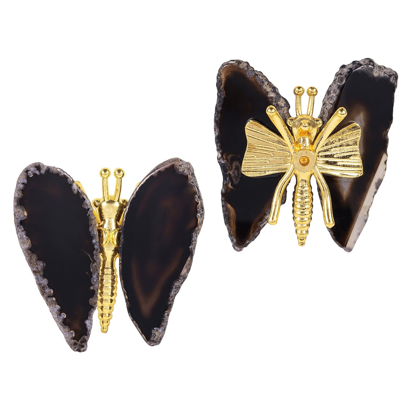 Papillon en tranche d'agate noire mookaitedecor, objet d'art de table en cristal