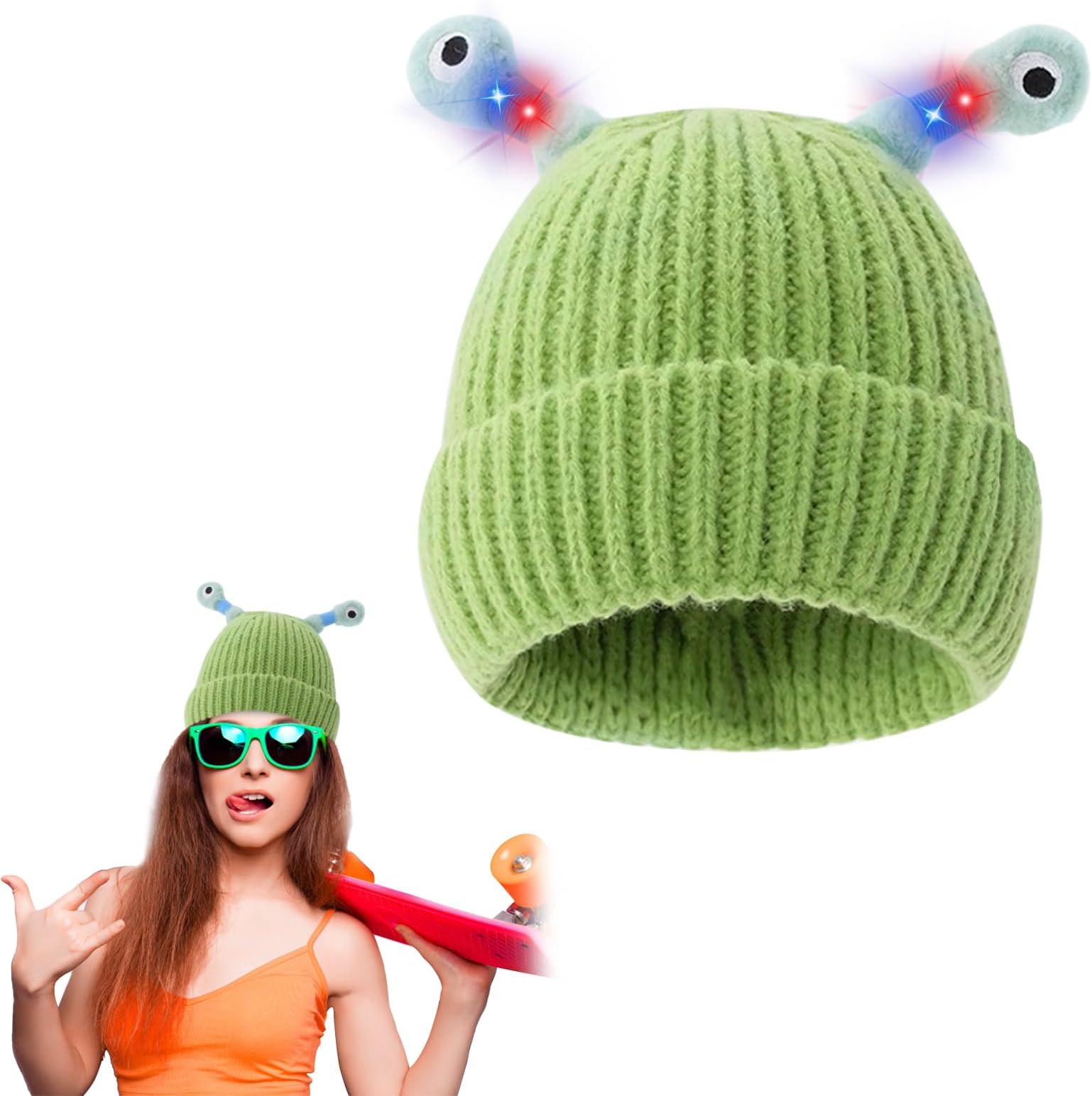 Okdance Funny Monster Tentacle Hat with Light Cute Winter Hats for Girls Women Women Handmade Glowing Tentacle Little Monster LED Knit Beanie Hat