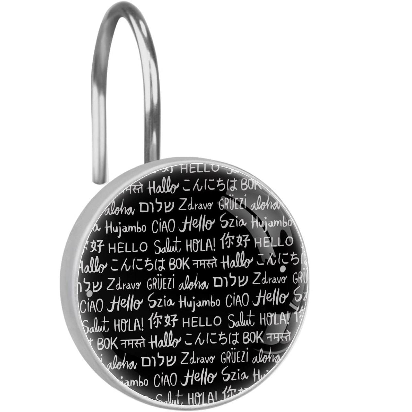 Anneaux pour rideau de douche en inox décoratifs Hello World pour moderniser votre salle de bain
