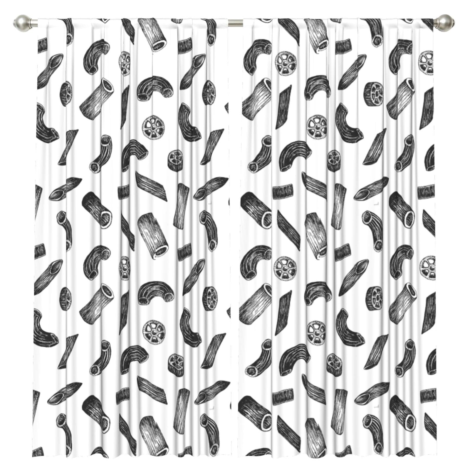 InOmak Hand Drawn Pasta, 2 Panels Window Curtains 52 x 84 Inch Blackout Curtains for Living Room Bedroom