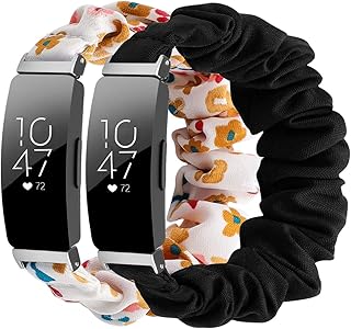 Compatible with Fitbit Inspire 2 & Ace 3 & Inspire HR & Inspire Bands Women Girl, Scrunchie Soft Elegant Pattern Wristband Elastic Stretch Bracelet Strap for Inspire 2 / Ace 3 / Inspire HR Fitness Tracker