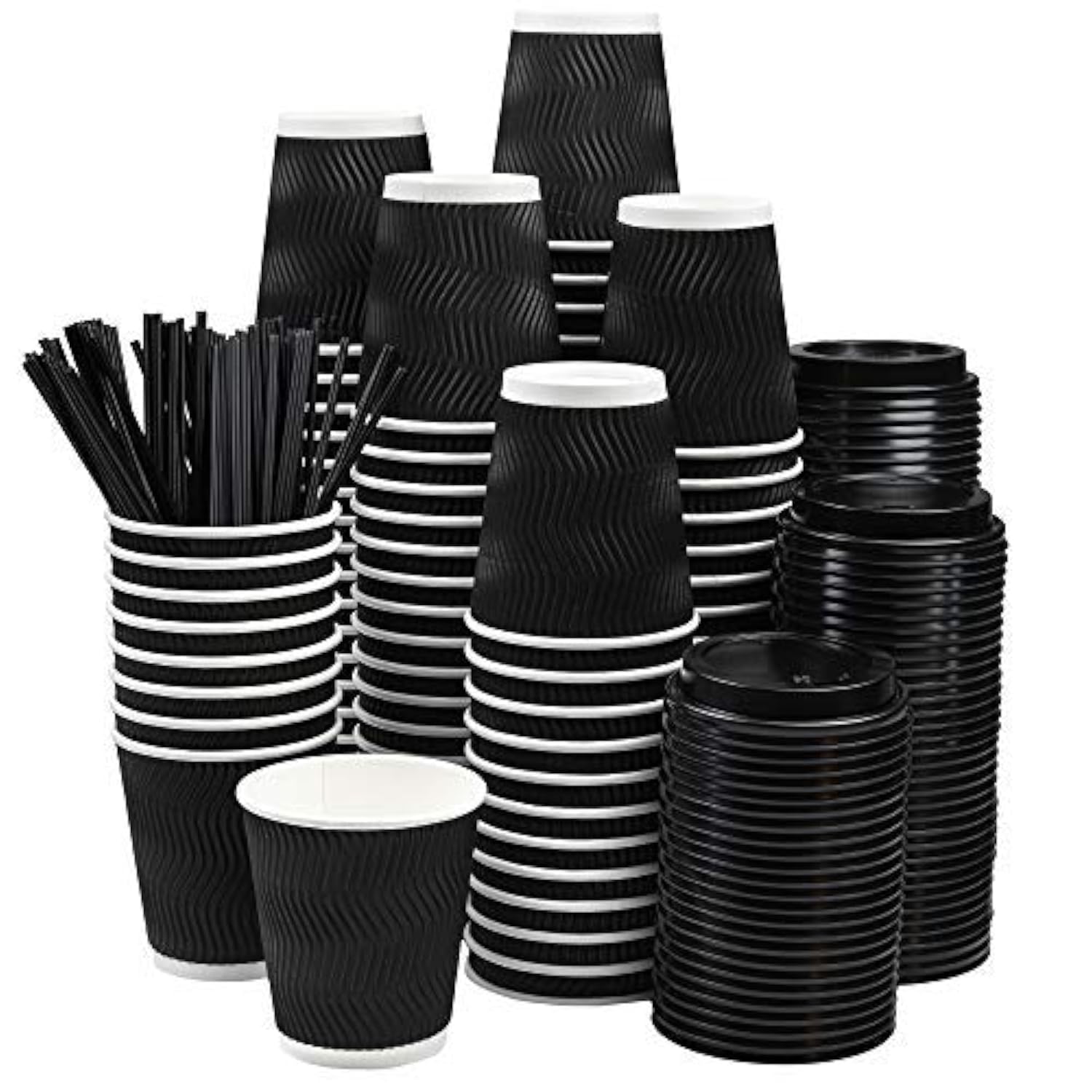 Amazon.com: NYHI Pack of 100 10 oz Black Paper Cups with Black Lids ...