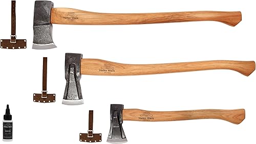 1844 Helko Werk Germany Colección Axe - Juego de 3 ejes de división tradicionales - Sajón, Spaltaxt, Mini Spalter
