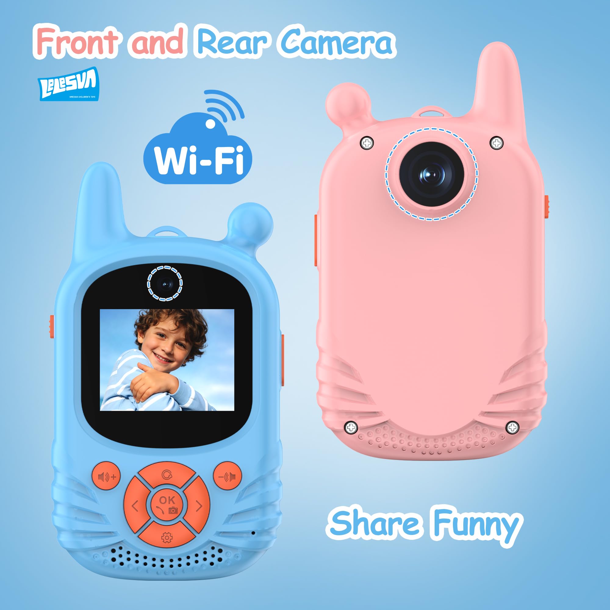 Walkie-Talkies de video para niños, cámara Dual HD, 2 piezas, juguete recargable, walkie talkies, recargable, alcance de 300 m, walkie talkie para niños de 3 a 12 años, regalos para