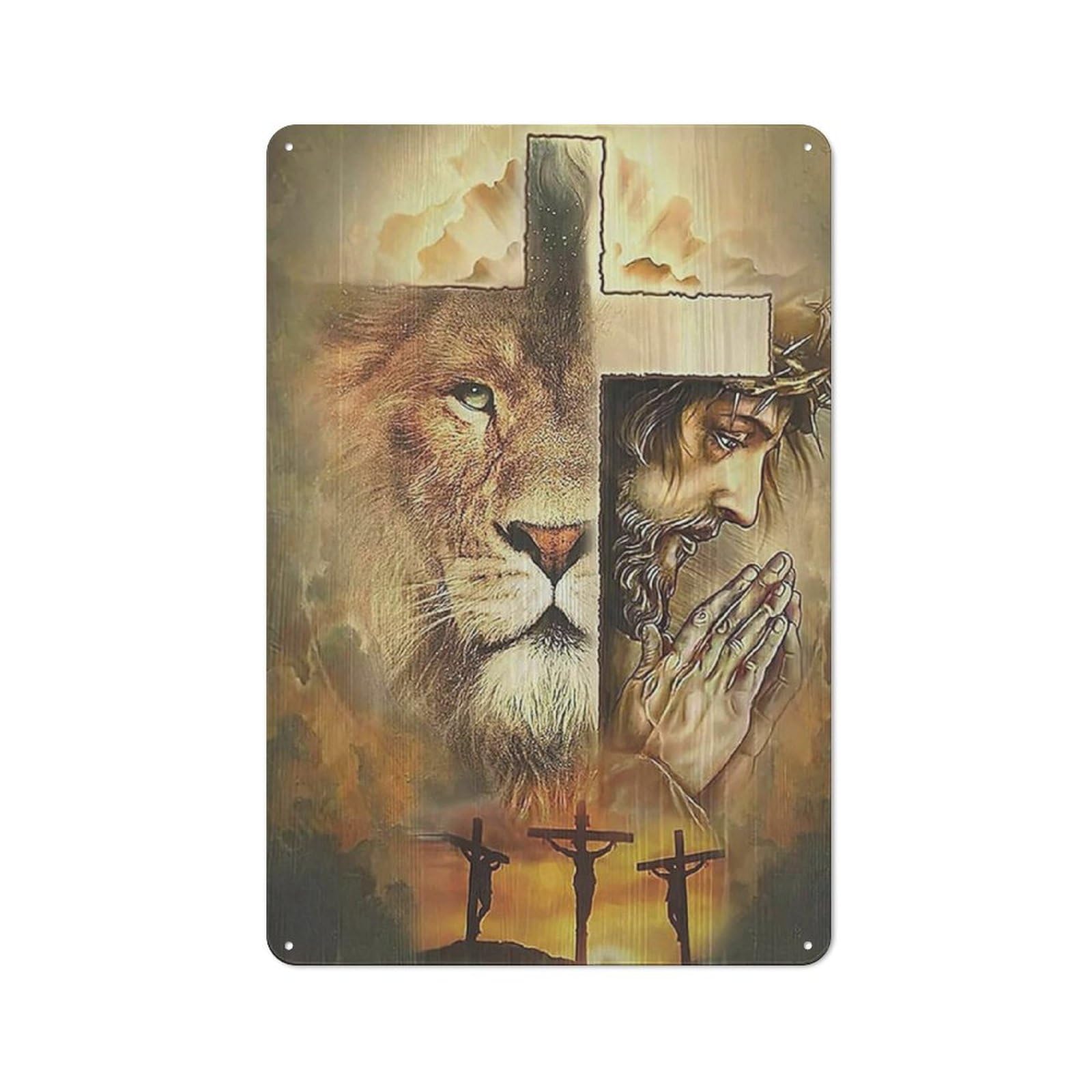 Rustic Metal Tin Sign Large Jesus Wall Art Lion Of Judah Wall Art, Christian Jesus God Print Poster Picture For Living Room Wall Decor, Religious Christ For Home Office Decoration Artwork 8x12 Inch