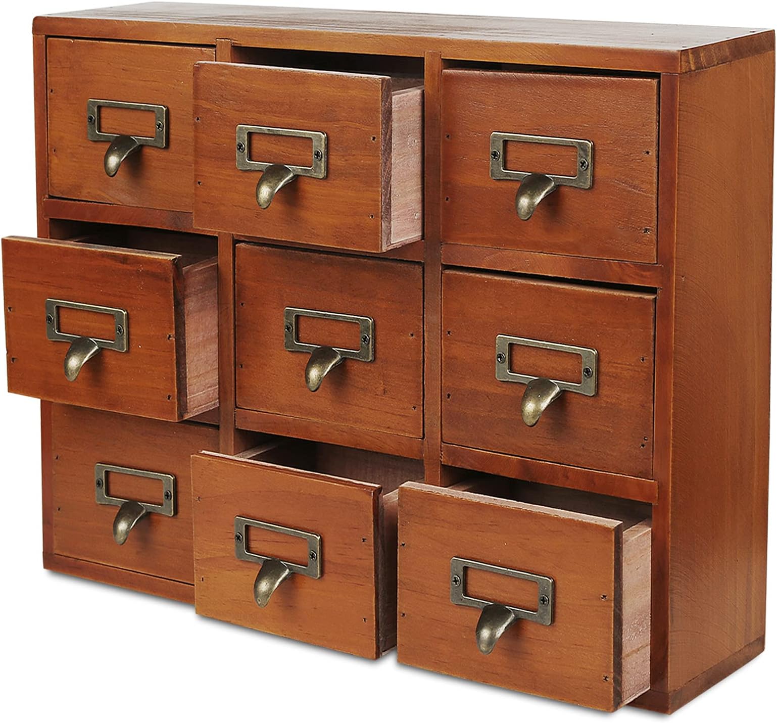 Card Catalog Desk Drawer Organizer Wooden Storage Box
