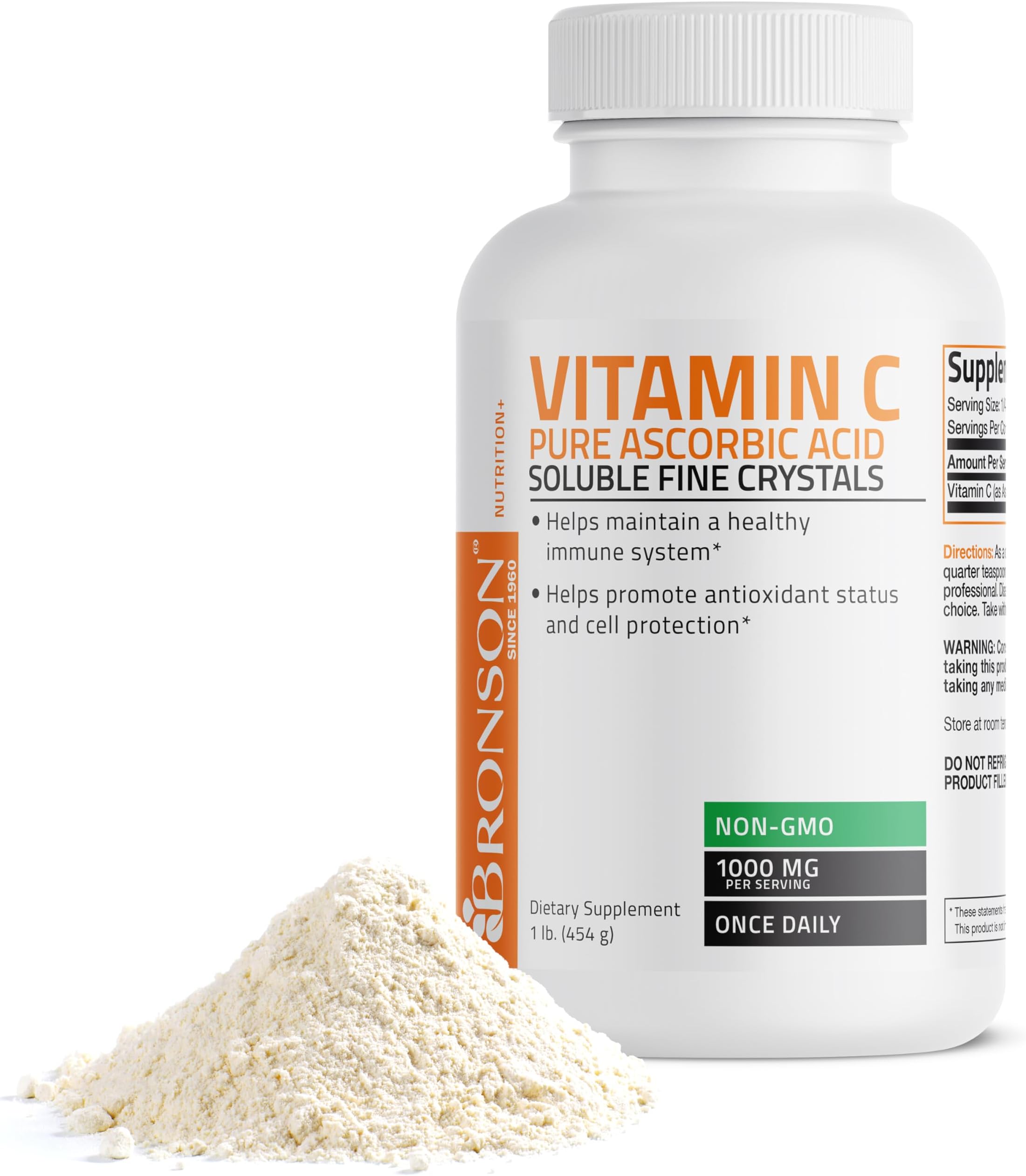 Vitamin C Powder Pure Ascorbic Acid Soluble Fine Non GMO Crystals – Promotes Healthy Immune System and Cell Protection – Powerful Antioxidant - 1 Pound (16 Ounces)