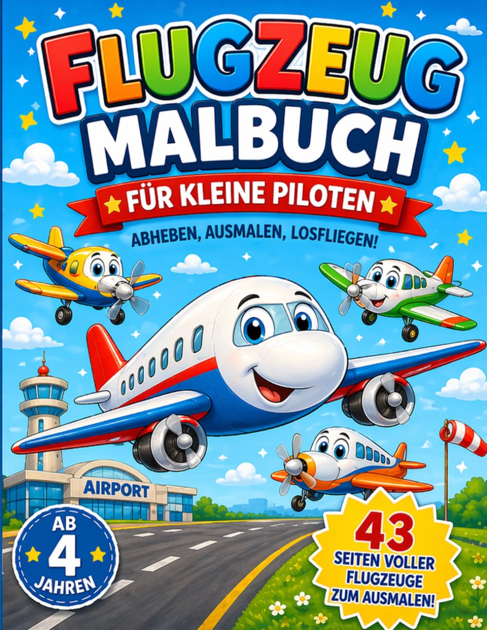 Mein Flugzeug Malbuch: 40 einfache Ausmalbilder für Kinder von 4 bis 8 Jahren