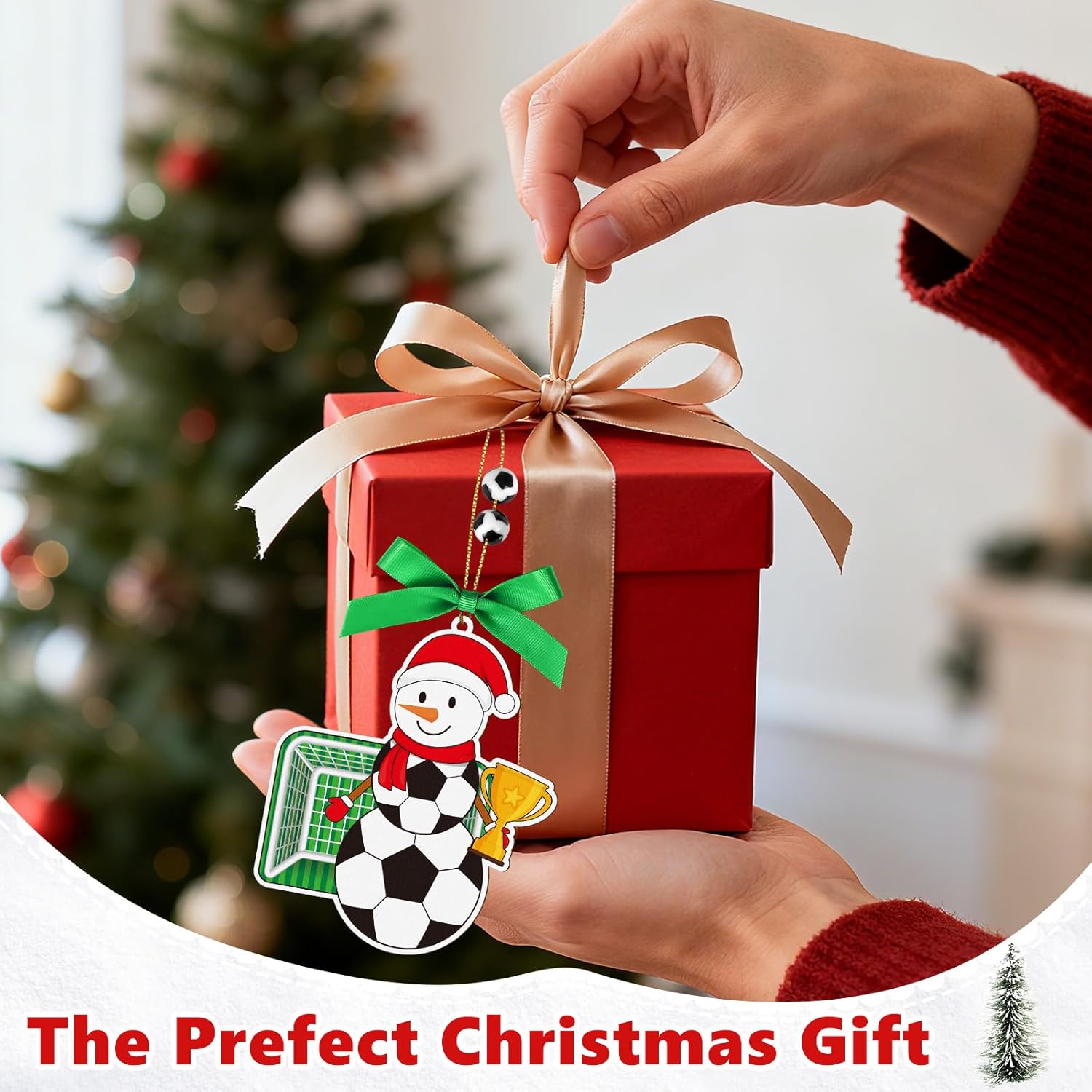 4.3 Inches Snowman Soccer Christmas Ornament, Wooden Soccer Snowman Tree Ornament Hanging Decoration for Rearview Mirror, Window, Eaves, Fireplace and Home Holiday Party Decor - Image 8