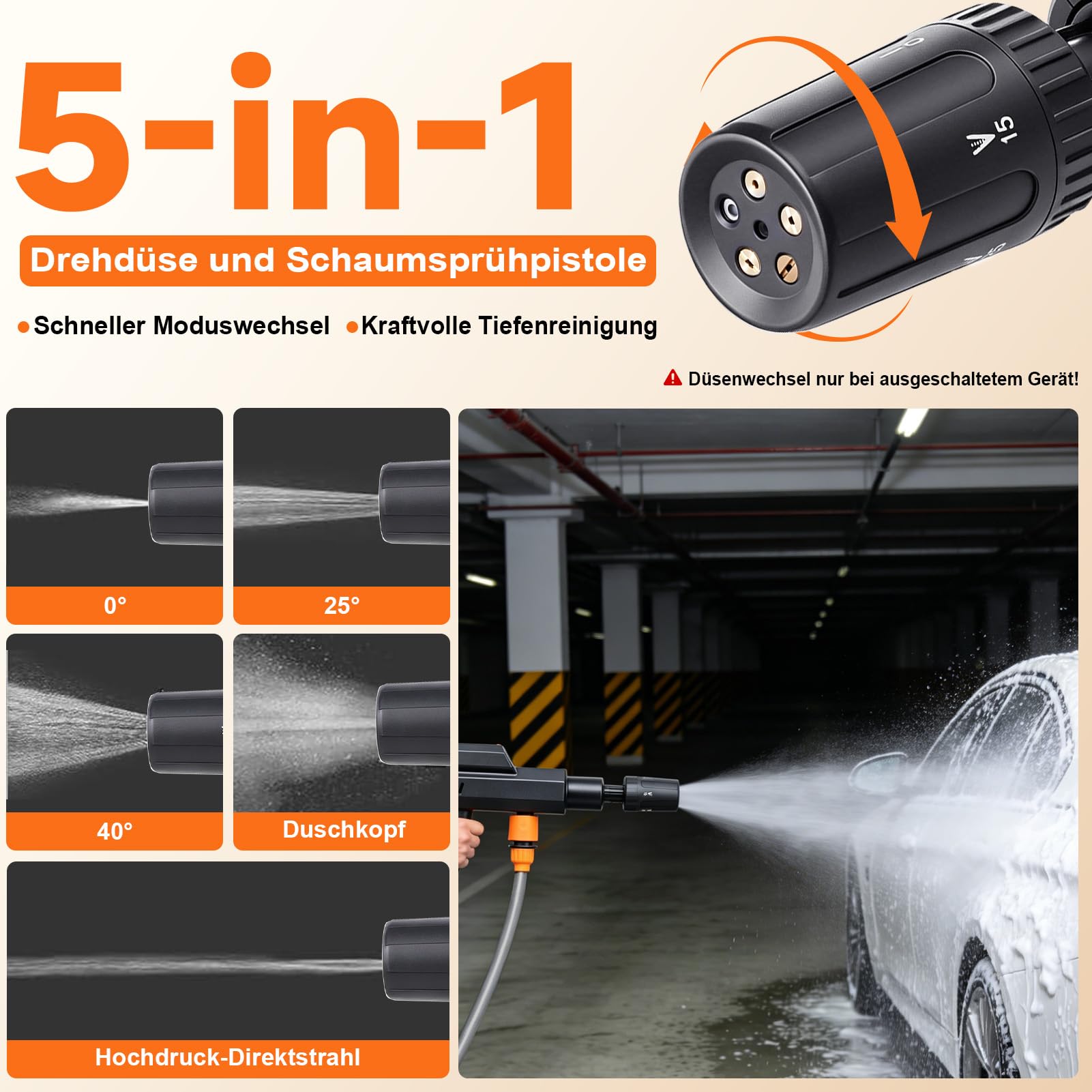 Hidrolimpiadora de Alta Presión, Hidrolimpiadora Inalámbrica 60 Bar/870PSI con 3 x 4000mah Baterías Recargables, Boquilla Hidrolimpiador de Bateria para Limpieza de Automóviles