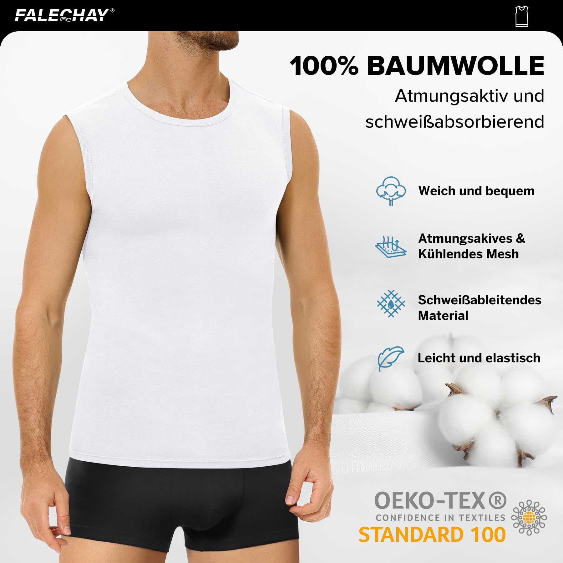 Falechay Pacco da 3 Canottiera Uomo 100% Cotone Canotta
