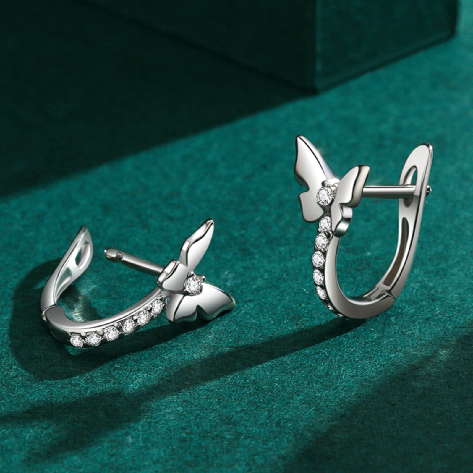 Pendientes de aro de oro para mujer, oro real de 9/14/18 quilates, aretes de mariposa con moissanita para ella