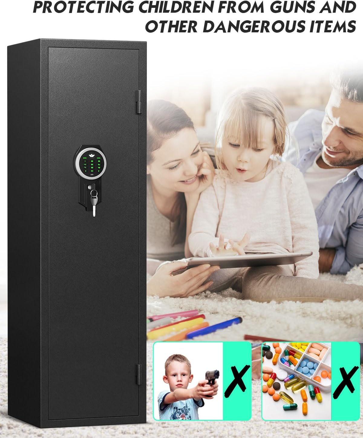 8-12 Gun Safe, Large Long Gun Safe for Home Rifle and Shotguns, Quick Access Gun Cabinets with LED Light, Rifle Gun Safes with Adjustable Gun Rack and Removable Shelf